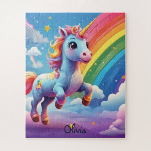 Personalised Unicorn Jumping Into Rainbow Jigsaw Puzzle