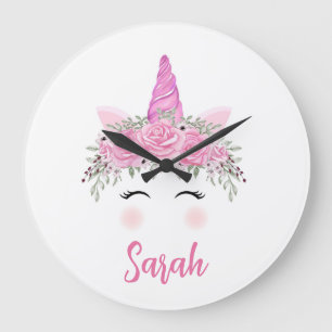 Personalised Unicorn Large Clock With Pink Name