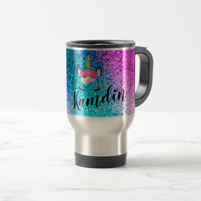 Personalised Unicorn Ombre 15 ounce coffee mug (Front Right)