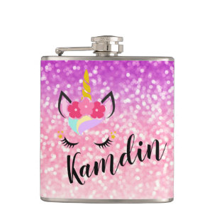 Personalised Unicorn Ombre Fade Glitter Flask