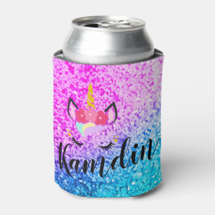 Personalised Unicorn Ombre Glitt Koozie Can Holder