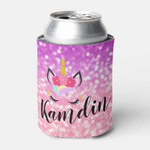 Personalised Unicorn Ombre Glitt Koozie Can Holder