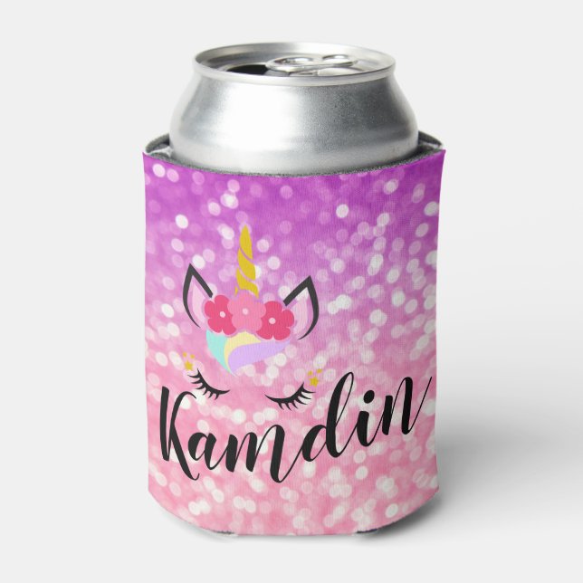Personalised Unicorn Ombre Glitt Koozie Can Holder (Can Front)