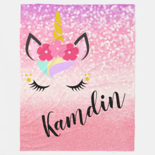 Personalised Unicorn Ombre Glitter Fleece Throw Blanket
