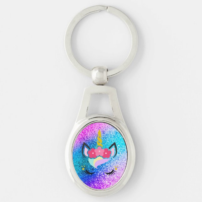 Personalised Unicorn Ombre Glitter Key Chain (Front)