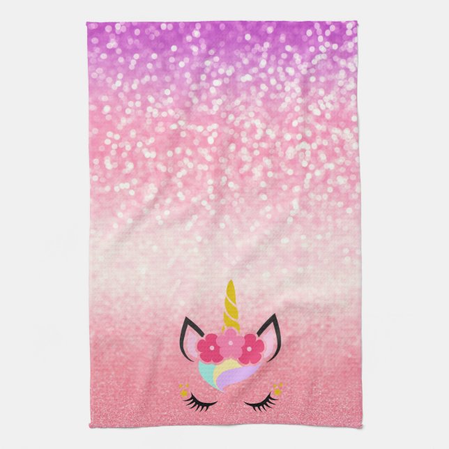 Personalised Unicorn Ombre Glitter Kitchen Towel (Vertical)