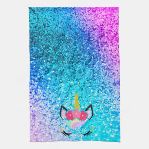 Personalised Unicorn Ombre Glitter Kitchen Towel