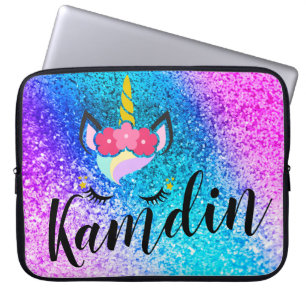 Personalised Unicorn Ombre Glitter Laptop Case