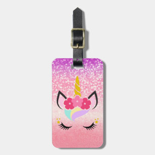 Personalised Unicorn Ombre Glitter Luggage Tag