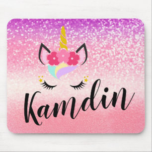 Personalised Unicorn Ombre Glitter Mouse Pad