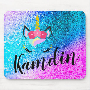 Personalised Unicorn Ombre Glitter Mouse Pad