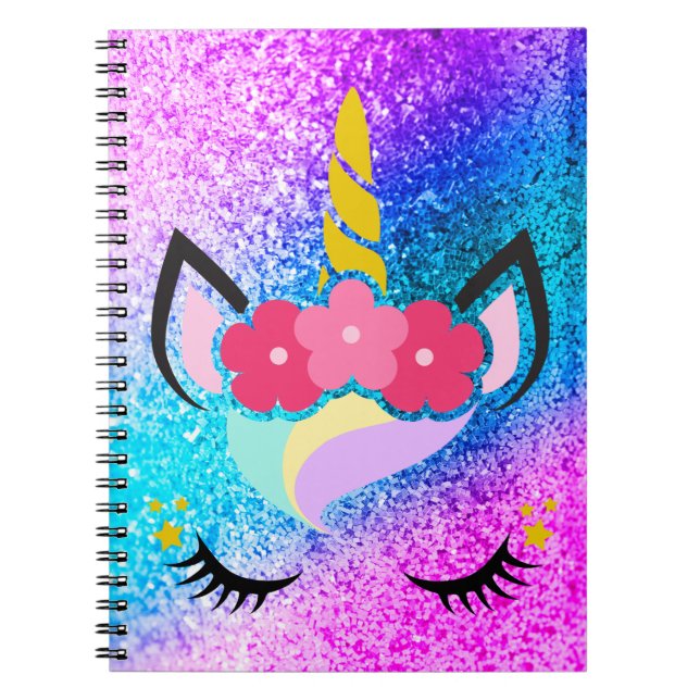 Personalised Unicorn Ombre Glitter Note Book (Front)