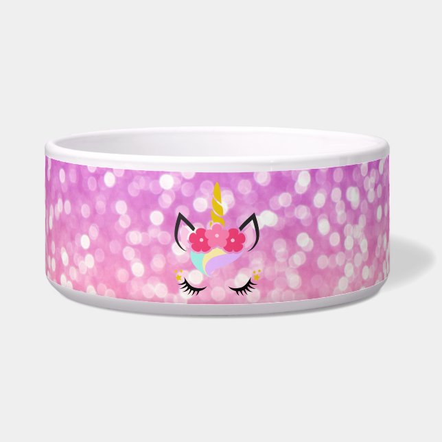 Personalised Unicorn Ombre Glitter Pet Bowls (Front)