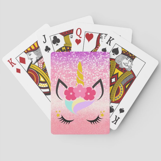 Personalised Unicorn Ombre Glitter Playing Cards (Back)