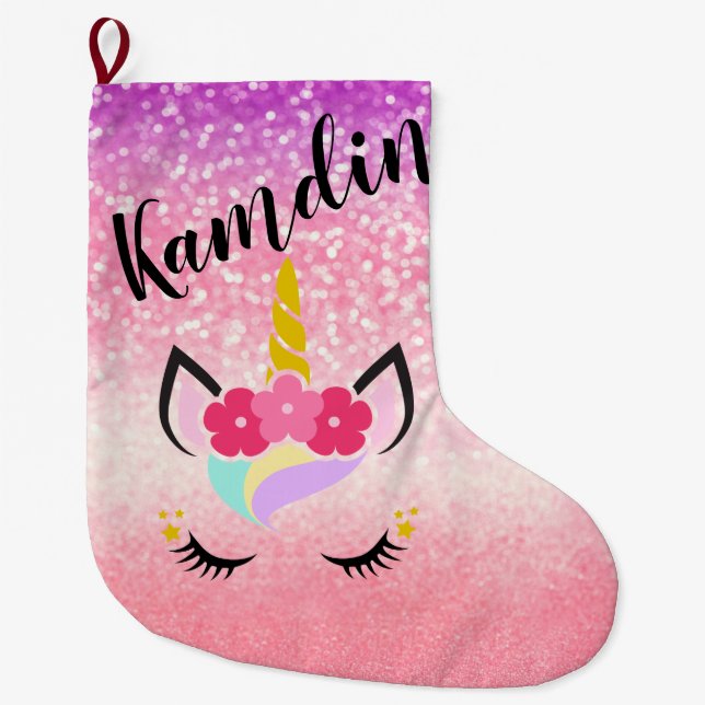 Personalised Unicorn Ombre Glitter Stocking (Front)