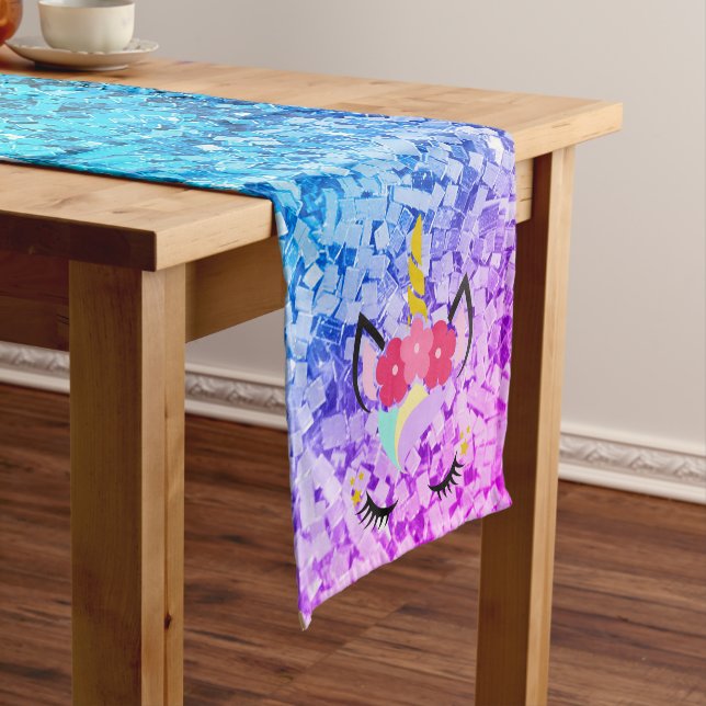 Personalised Unicorn Ombre Glitter Table Runner (In Situ)