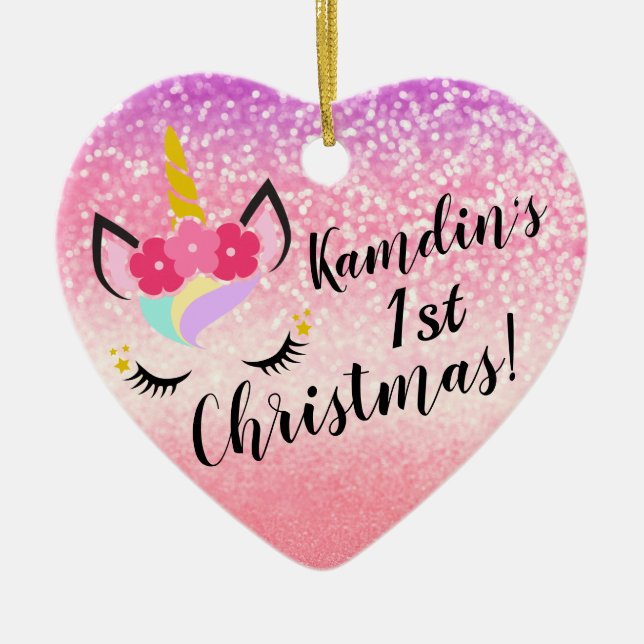 Personalised Unicorn Ombre Glitter XMAS Ornament (Front)
