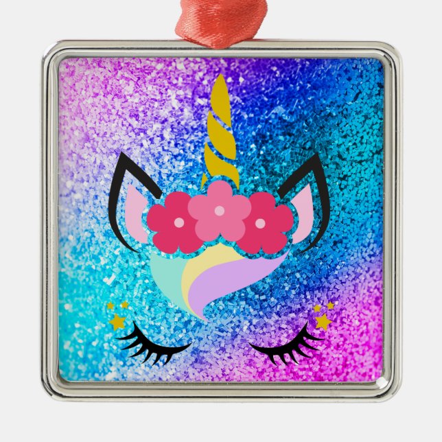 Personalised Unicorn Ombre Glitter XMAS Ornament (Front)