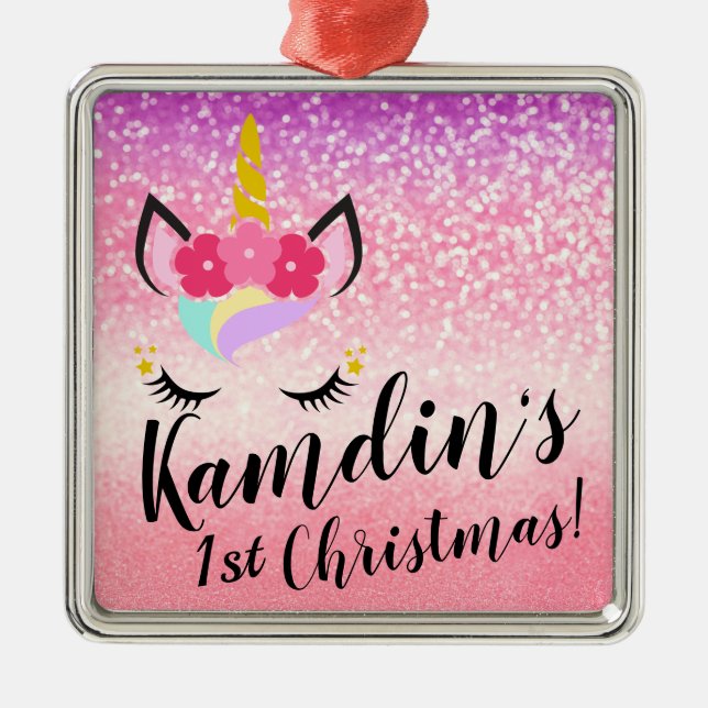 Personalised Unicorn Ombre Glitter XMAS Ornament (Front)