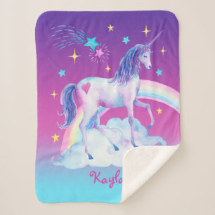 Personalised Unicorn on Clouds 3 Sherpa Blanket