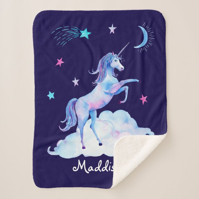 Personalised Unicorn on Clouds Sherpa Snuggy Sherpa Blanket (Front)