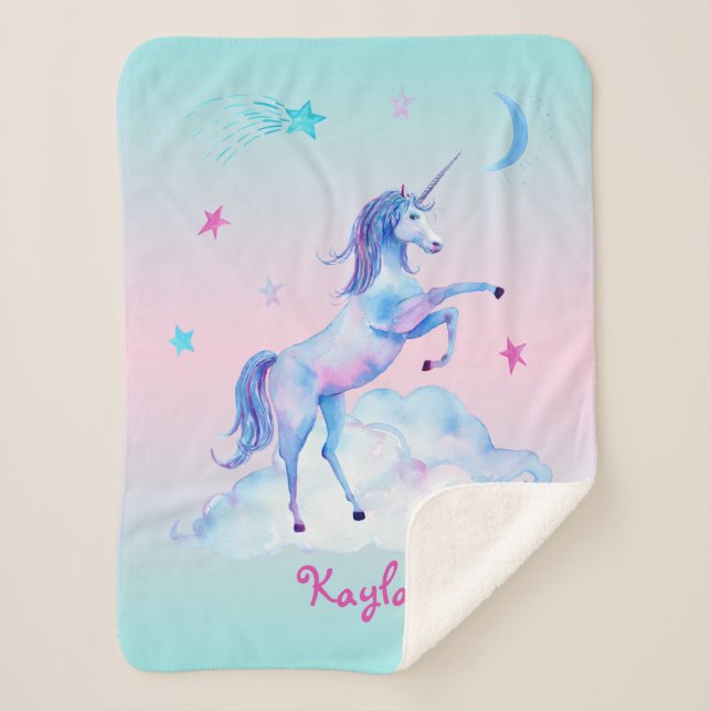 Personalised Unicorn on Clouds Sherpa Snuggy Sherpa Blanket (Front)