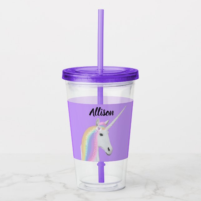 Personalised Unicorn Pastel Purple Acrylic Tumbler (Front)