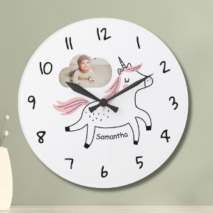 Personalised Unicorn Photo Kids Wall Clock   Gift 