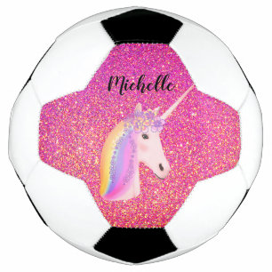 Personalised Unicorn Pink Glitter Sparkles Girls Football