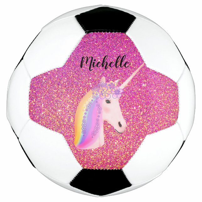 Personalised Unicorn Pink Glitter Sparkles Girls Football (Front)