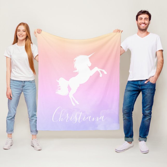 Personalised Unicorn Pink to Purple Stylish Blanke Fleece Blanket (In Situ)