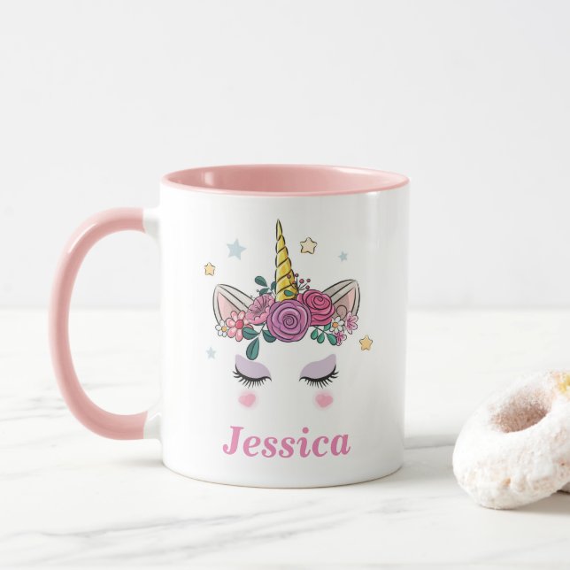 Personalised Unicorn Pink Two-tone Mug (With Donut)