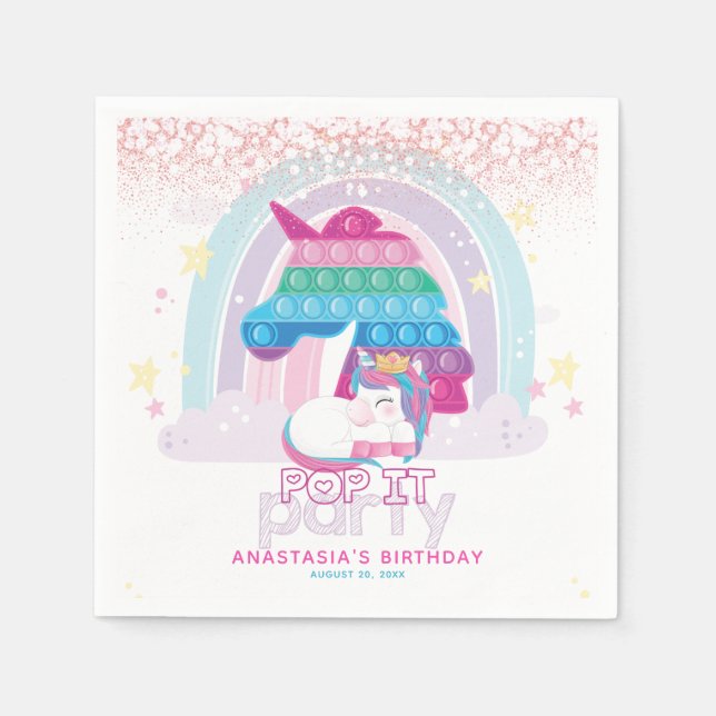 Personalised Unicorn Pop It Birthday Napkin (Front)