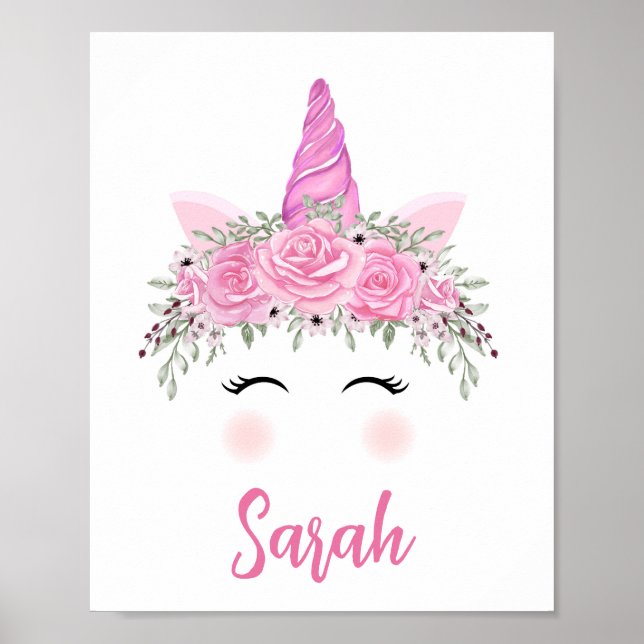 Personalised Unicorn Poster With Pink Name (Front)