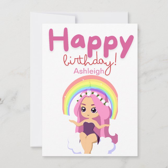 Personalised Unicorn Princess Birthday Card (Front)