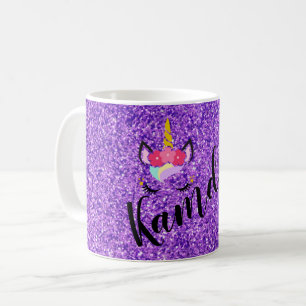 Personalised Unicorn Purple Glitter Coffee Mug