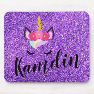 Personalised Unicorn Purple Glitter Mouse Pad