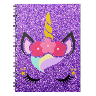 Personalised Unicorn Purple Glitter Note Book
