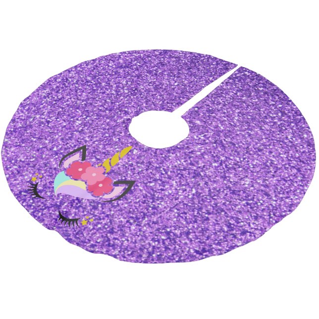 Personalised Unicorn Purple Glitter Tree Skirt (Angled)