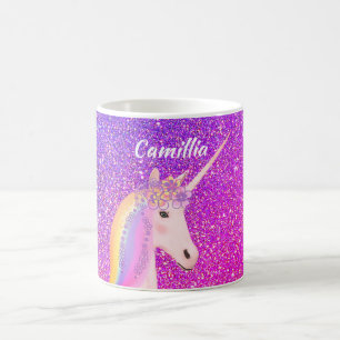 Personalised Unicorn Purple Pink Glitter Magical Coffee Mug