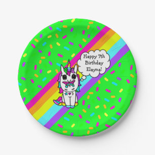 Personalised Unicorn, Rainbow and Butterfly Paper Plate