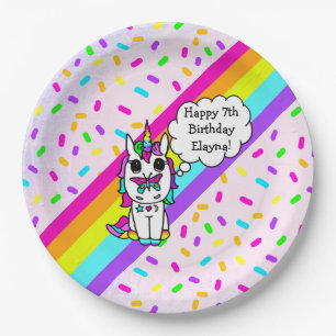 Personalised Unicorn, Rainbow and Butterfly Paper Plate