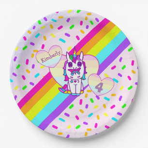 Personalised Unicorn, Rainbow and Butterfly Paper Plate