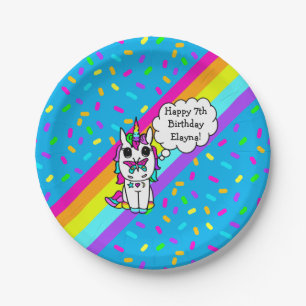 Personalised Unicorn, Rainbow and Butterfly Paper Plate