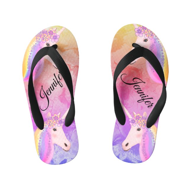 Personalised Unicorn Rainbow Colourful Kid's Flip Flops (Footbed)