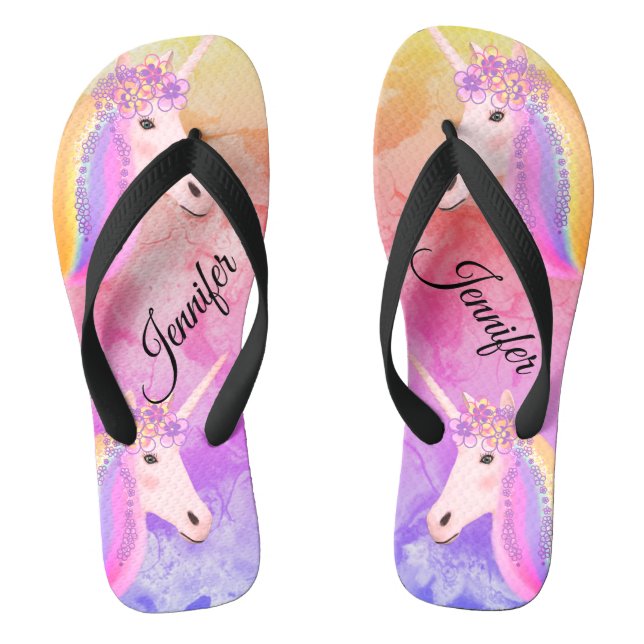 Personalised Unicorn Rainbow Colourful Stylish Flip Flops (Footbed)