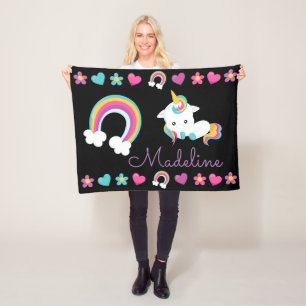 Personalised Unicorn & Rainbow Fleece Blanket