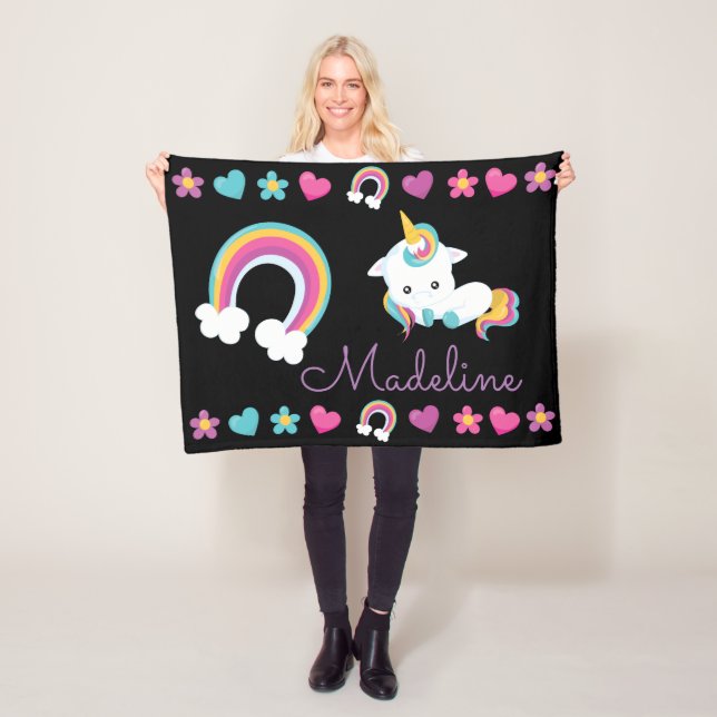 Personalised Unicorn & Rainbow Fleece Blanket (In Situ)