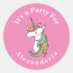 Personalised Unicorn Rainbow pink  Birthday Party Classic Round Sticker