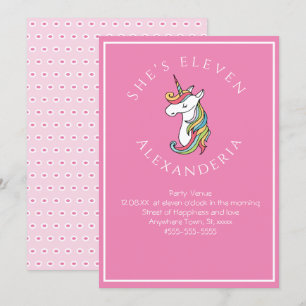 Personalised Unicorn rainbow Pink Gi 1st  birthday Invitation
